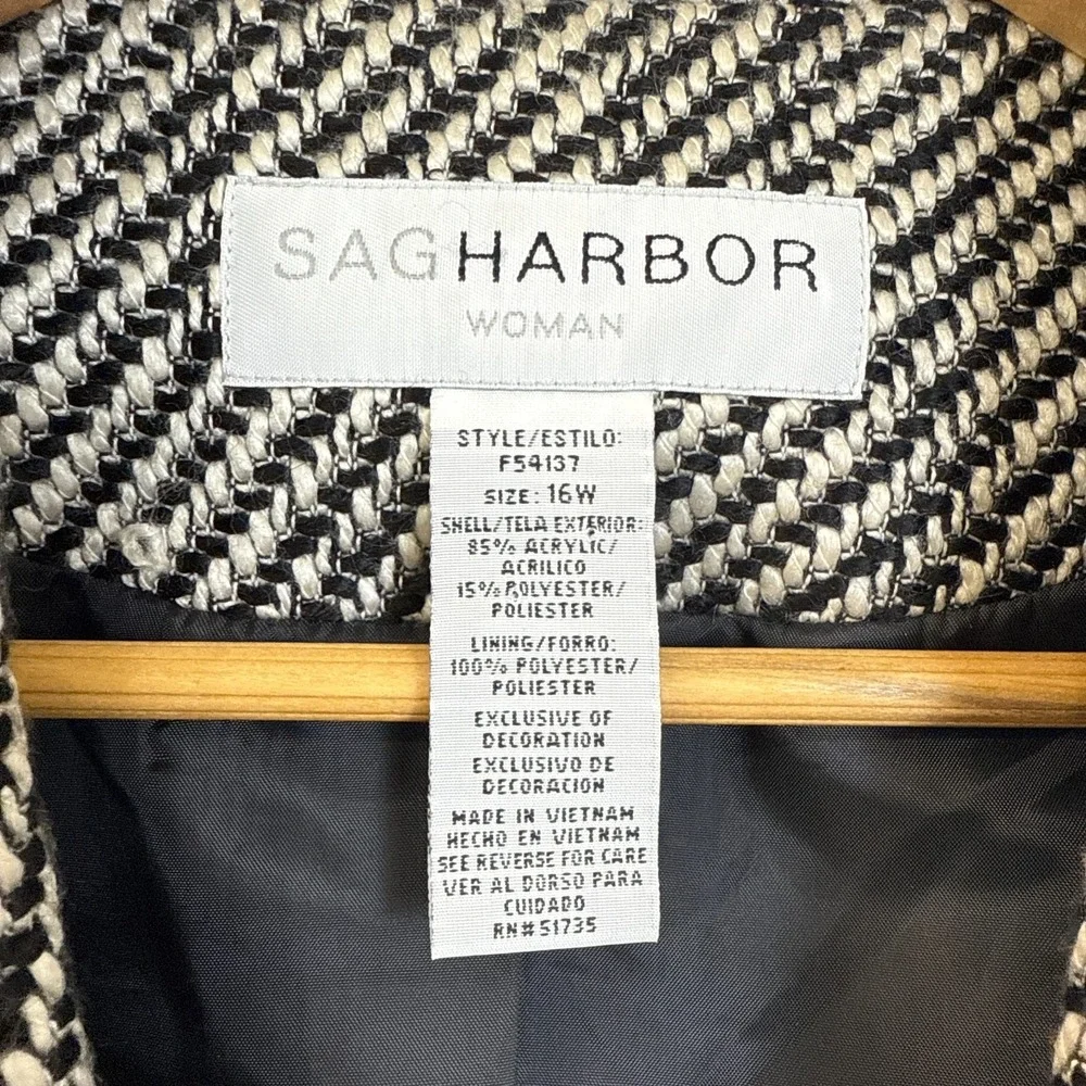 Vintage‎ Sag Harbor Jacket Size 16W Black White Textured Snap Button Pockets